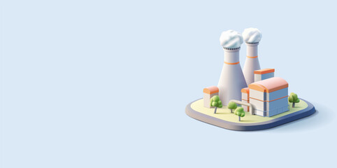 3D industrial building of a plant, factory, nuclear power station. For industrial design, manufacturing, and generation concepts. Vector
