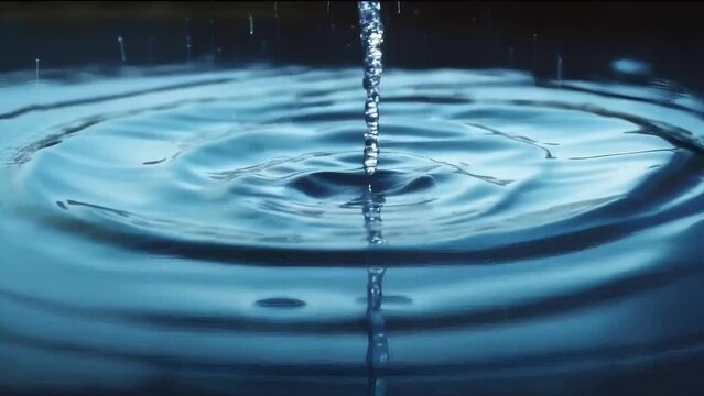 Slow Motion Water Droplet Falling into Rippling Pool