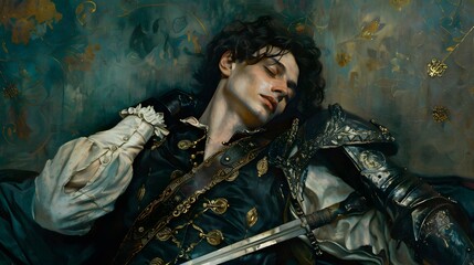 Dark Fantasy man Portrait with Sword in Hooded Style