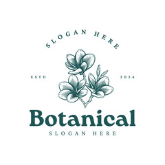 Hand Drawn Frangipani or Plumeria Flower Logo, Floral Emblem Design