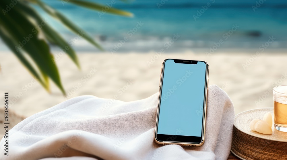 Poster smartphone mockup with a blank screen placed on a soft towel
