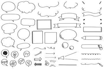 手書き 線画の吹き出し&フレームのイラストセット