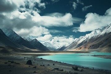 Mountain Mirage White Clouds Over an Indian Blue Lake.