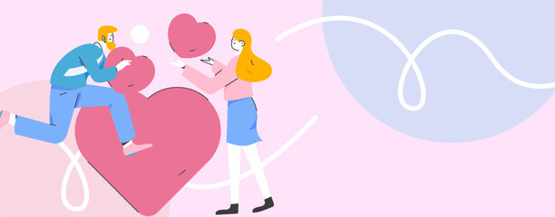 Happy Valentine's Day flat character vector concept business hand drawn illustration
