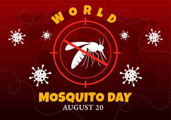World Mosquito Day Vector Illustration on August 20th featuring a Midge that Can Cause Dengue Fever and Malaria in a Flat Style Cartoon Background