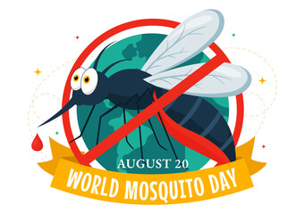 World Mosquito Day Vector Illustration on August 20th featuring a Midge that Can Cause Dengue Fever and Malaria in a Flat Style Cartoon Background