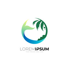 fish tail and seaside icon, ocean logo, whale icon