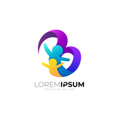 B logo and people care design combination, 3d style