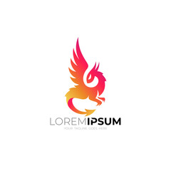 mythical animal icon in the form of a flying dragon, red color