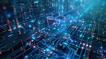 Fototapeta premium Abstract Digital Connections with Data and Blockchain Technology: Visualizing Decentralized Ledger Systems, Secure Online Transactions, and the Future of Digital Networks in a Global Context