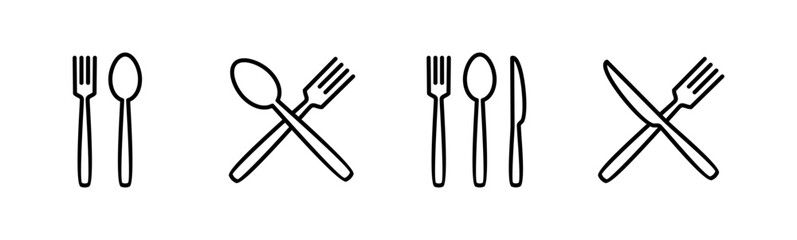 spoon and fork icon set. spoon, fork and knife icon vector. restaurant icon