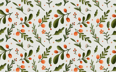 Christmas floral seamless pattern for holiday gift wrap, wallpaper  or textile
