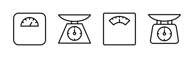 Scales icon set. Weight scale icon. Law scale icon. Justice