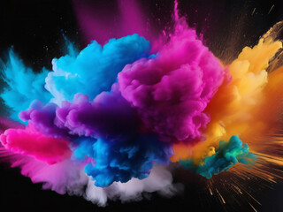 Obraz premium A colorful powder explosion on a black background with colorful explosion