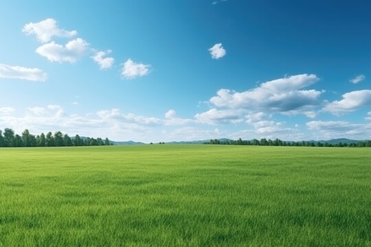 Green grassy park field outdoors landscape horizon.
