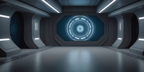 An Abstract Gray-Blue Background with Built-in Lighting, Creating a Universal Setting Perfect for Product Presentation with a Touch of Modernity and Sophistication.
