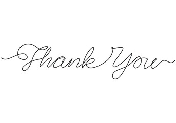 Thank You handwritten inscription. One line drawing phrase hand writing calligraphy card lettering.