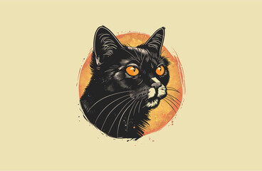 Head Cat logo vector icon illustration vintage Style