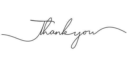 Thank You handwritten inscription. One line drawing phrase hand writing calligraphy card lettering.