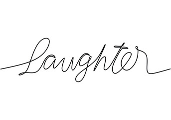 Laughter handwritten inscription. One line drawing phrase hand writing calligraphy card lettering.