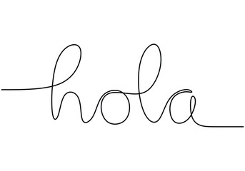 Hola handwritten inscription. One line drawing phrase hand writing calligraphy card lettering. © berkahlineart