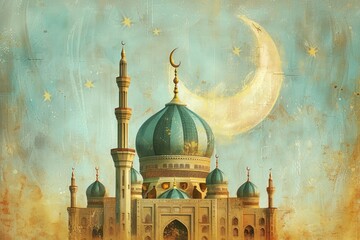 The Islamic Luxury Mosque architecture painting building.