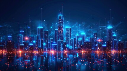 Naklejka premium Wi-Fi Enabled Smart City Network: Low Poly Wireframe and Automatio