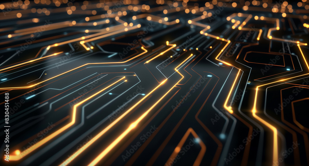 Poster futuristic tech wallpapers with glowing circuit line patterns, abstract background