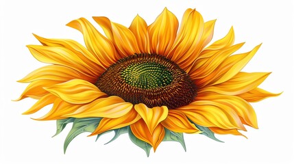 Fototapeta premium Vibrant sunflower with bright yellow petals, floating on air, white background, highlighting its cheerful and radiant nature