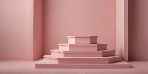 Obraz premium A Beautiful Light Pink Background Designed for Product Presentation, Featuring Podiums on Different Tiers, Adding Dimension and Sophistication to Your Display. 