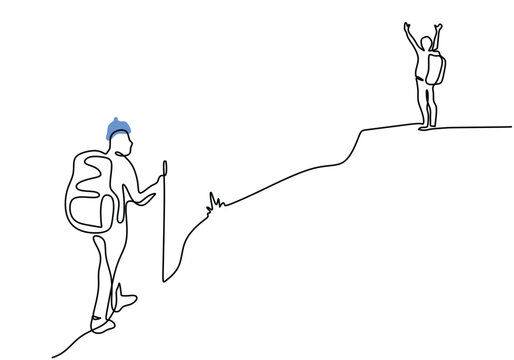 line art hikers climbing mountain clip art preview