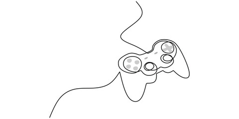 Video games console joystick vector one single line continuous drawing illustration. © berkahlineart