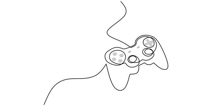 recommend clip art: Video games console joystick vector one single line continuous drawing illustration.