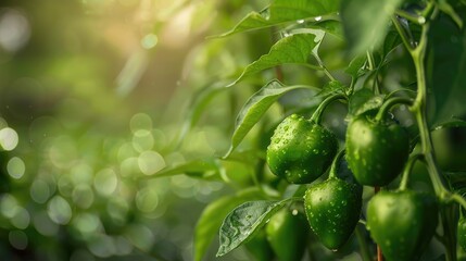 Obraz premium Pepper plant bearing green peppers