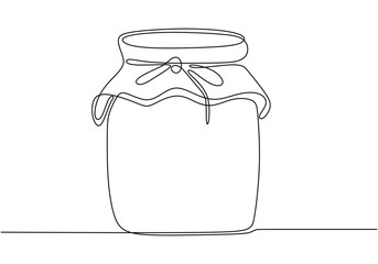 Glass canning jar in continuous line art style. Continuous one line drawing of honey glass jars.