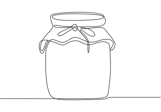 recommend clip art: Glass canning jar in continuous line art style. Continuous one line drawing of honey glass jars.