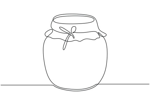 recommend clip art: Glass canning jar in continuous line art style. Continuous one line drawing of honey glass jars.