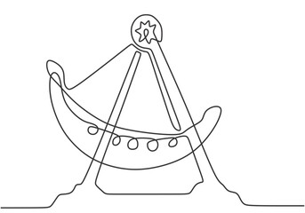 Continuous one line drawing of Hanging boat at playground in continuous line art drawing style.