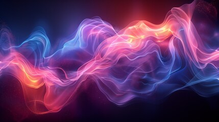 Vibrant Neon Light Waves on Dark Background. Dynamic abstract background with vibrant neon light waves in pink, blue, and purple, flowing against a dark backdrop.