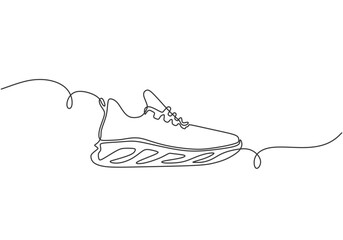 Running shoes in one continuous single line art drawing style. Athletic sport concept illustration.