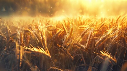 Fototapeta premium Ripe golden rye field with mature grain spikes symbolizing agriculture in the countryside during summer
