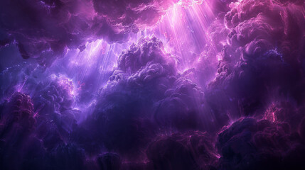 A purple sky with clouds and stars
