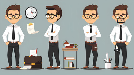 Businessman, working character design set Vector, generative AI