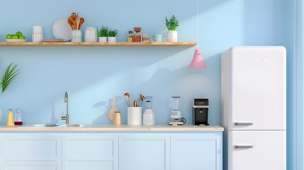 Cozy and Organized Modern Kitchen Interior with Shelves and Appliances