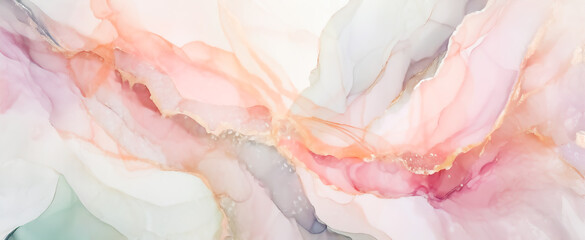 Naklejka premium Horizontal alcohol ink art in pink tones on a white background