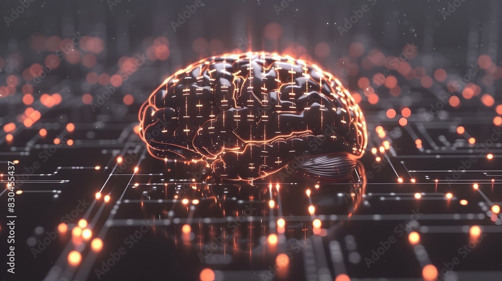 Poster glowing digital brain representing artificial intelligence and innovative technology