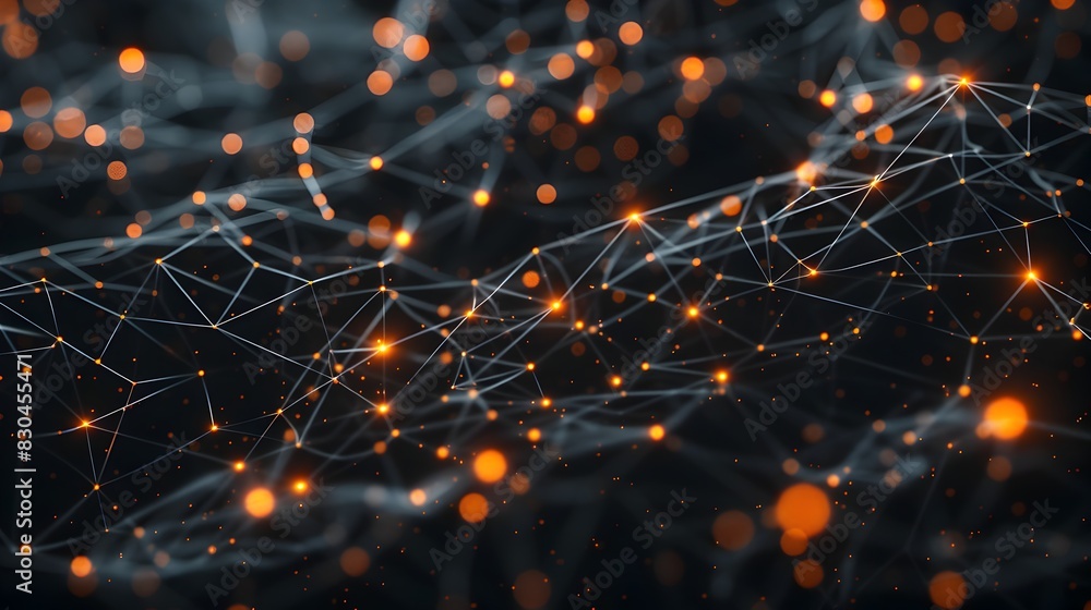 Poster futuristic technological interconnected network of glowing geometric shapes and patterns