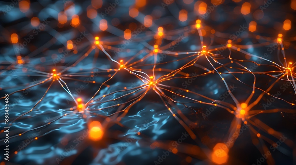Poster interconnected neural network of glowing synaptic pathways
