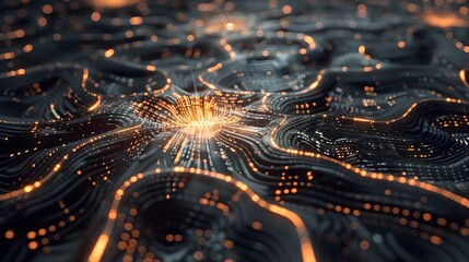 Captivating Digital Realm Glowing Particles Flowing Through a Vibrant Technological Landscape