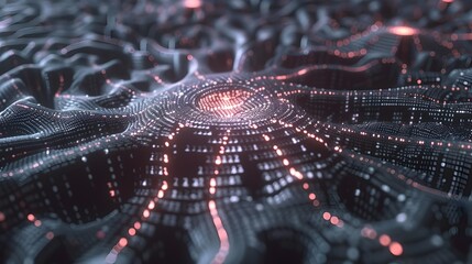 Futuristic Digital Network Visualization with Glowing Particles and Dynamic Data Flows